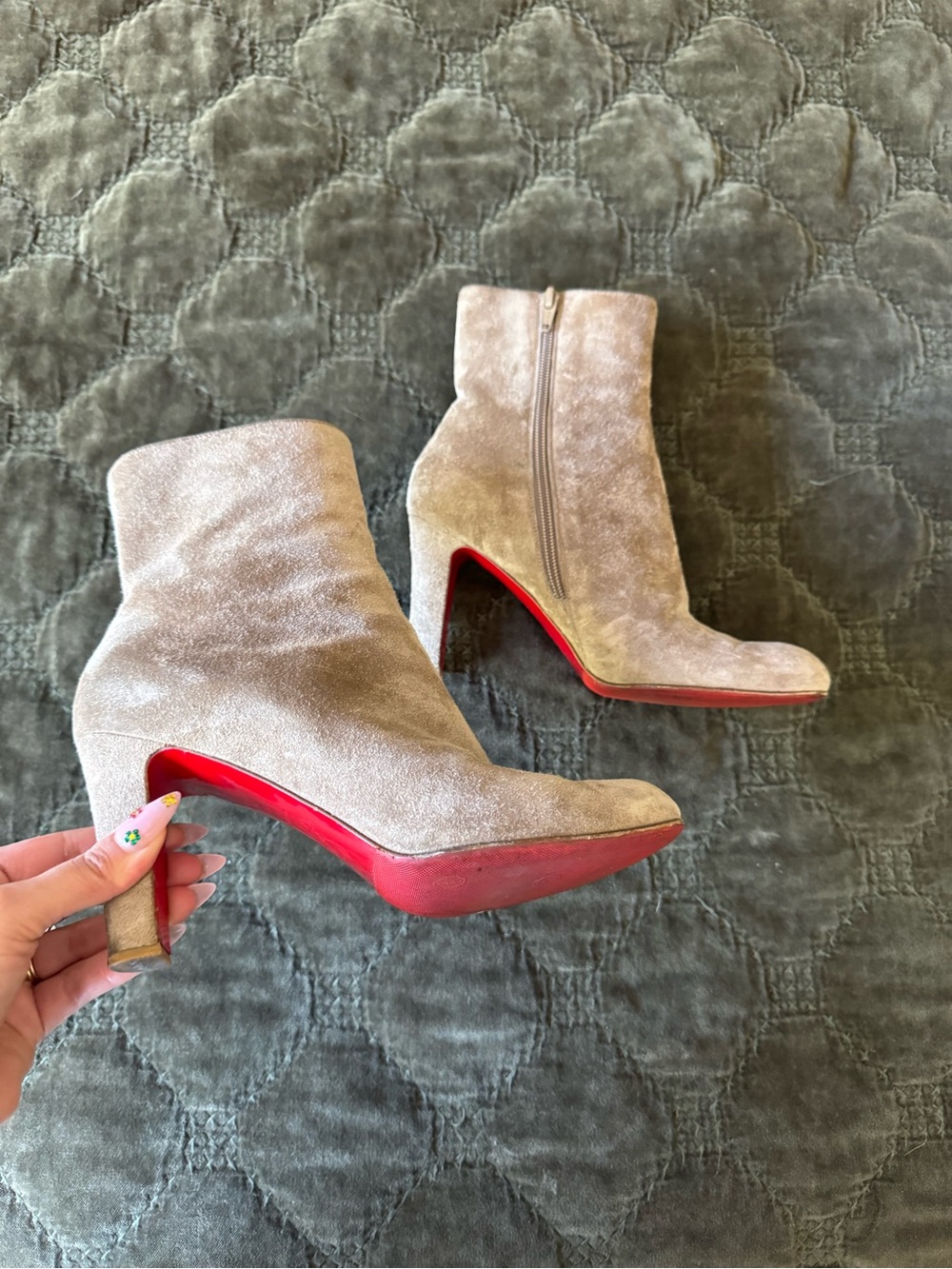 Christian Louboutin So Eleonor 85 Velour Ankle Boots in Silex